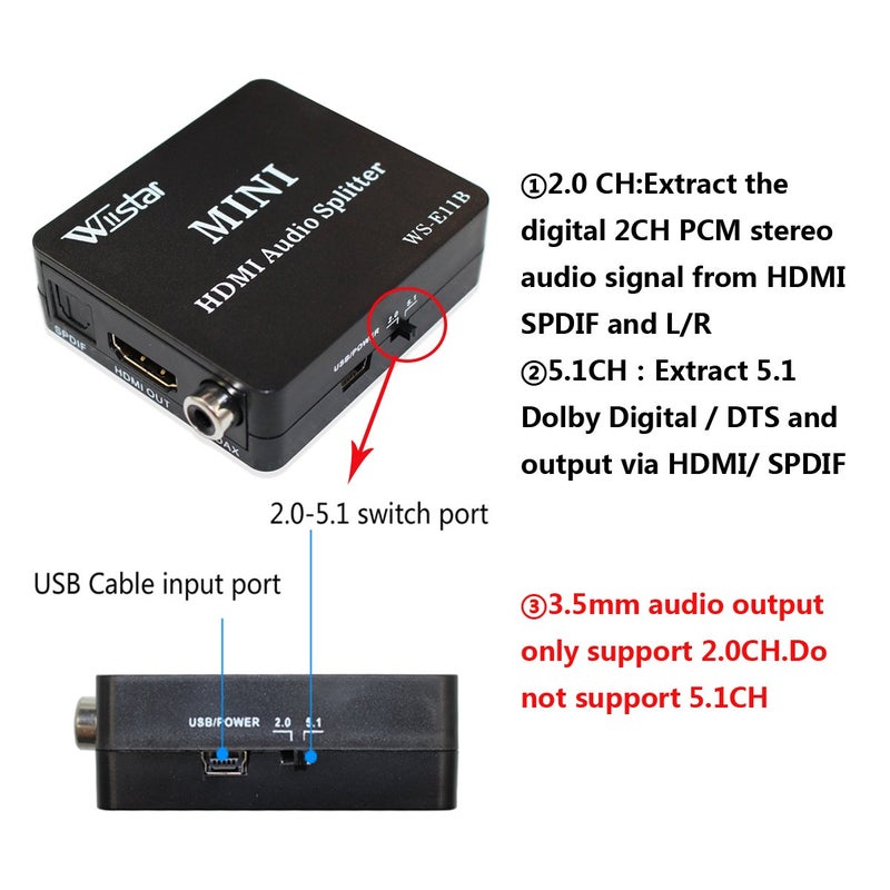 Wiistar HDMI Audio Extractor HDMI to HD and Optical TOSLINK SPDIF Coaxial + 3.5mm Stereo Splitter Converter for DVD HDTV PS4 - Image 3